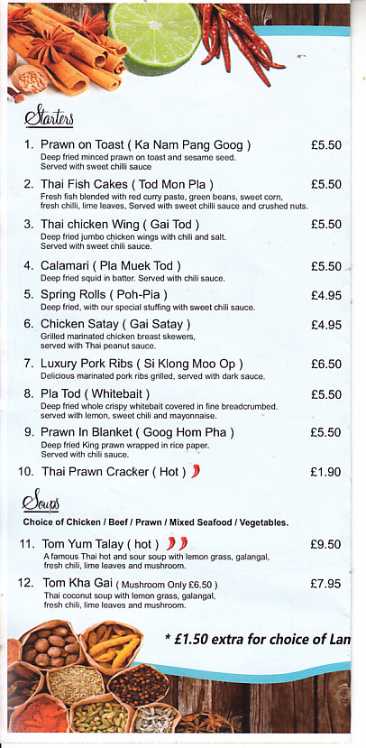 Pad Thai Cafe Menu in Shrewsbury