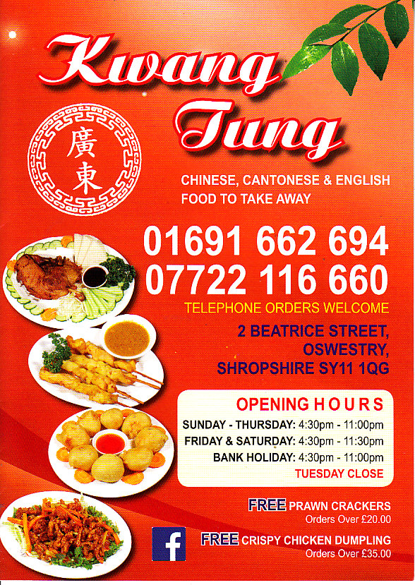 Kwan Tung  Menu in Oswestry