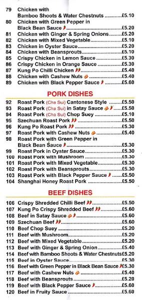 Kwan Tung  Menu in Oswestry