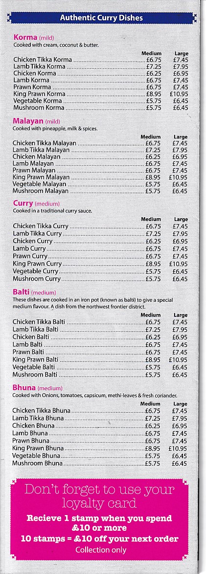 Tandoori Menu in Oswestry