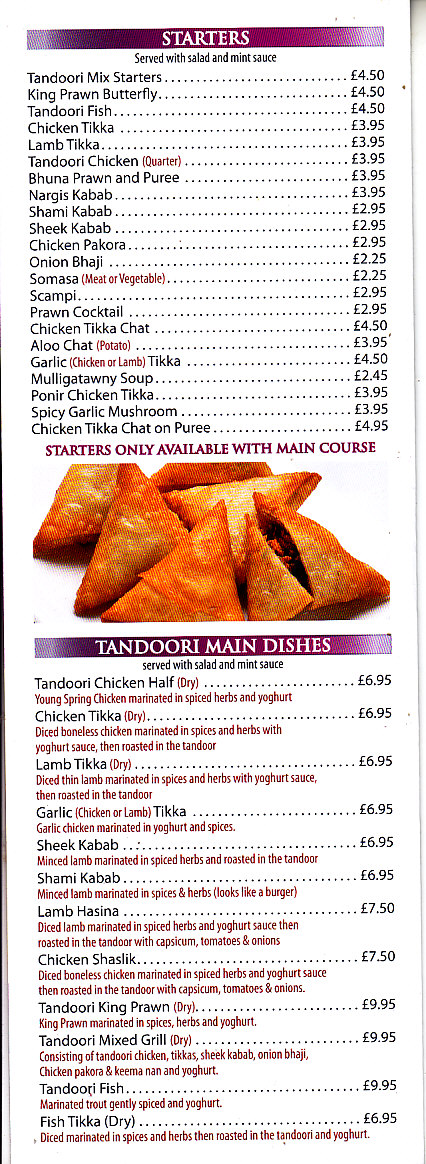 Ghandi Indian menu in Newtown SY16