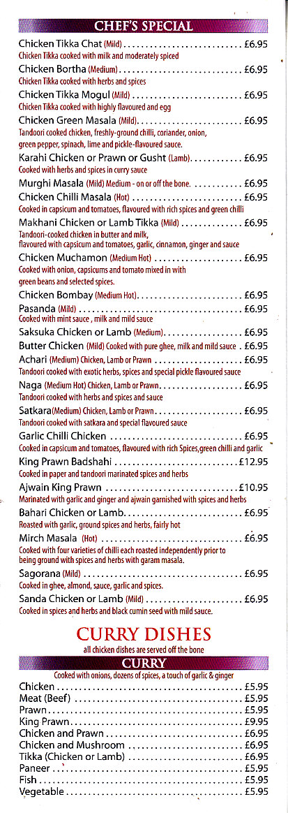 Ghandi Indian menu in Newtown SY16