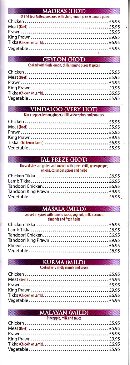 Ghandi Indian menu in Newtown SY16