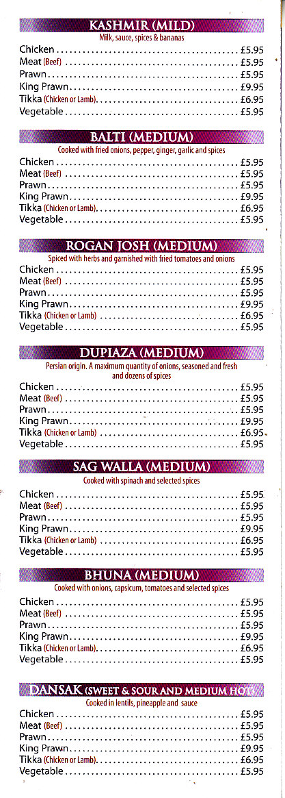 Ghandi Indian menu in Newtown SY16