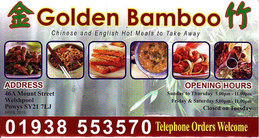 Golden Bamboo chinese menu in Welshpool