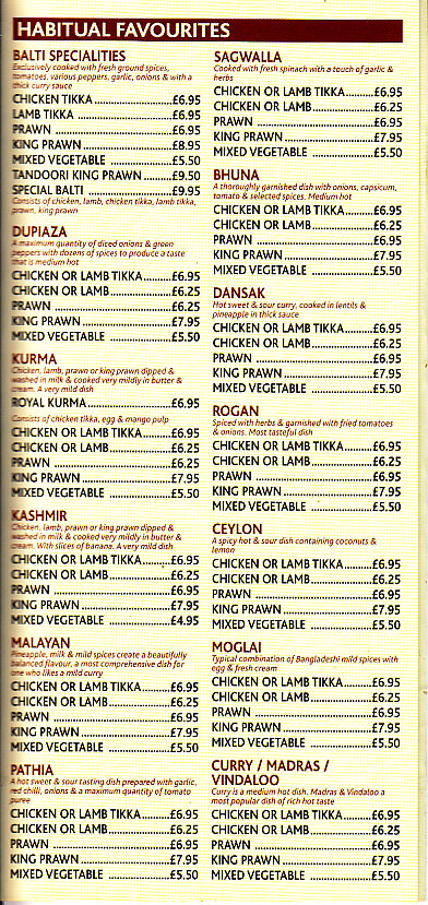 Spice Fusion Indian menu in Welshpool