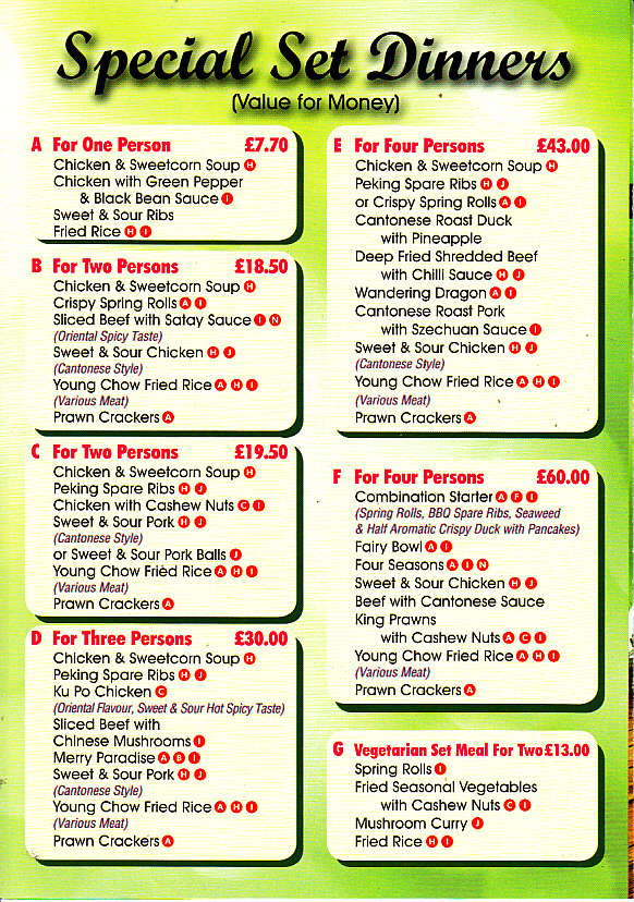 DRAGON BOAT Menu in Oswestry