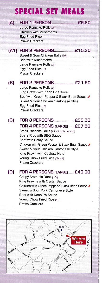 Lees Chinese, Menu in Oswestry