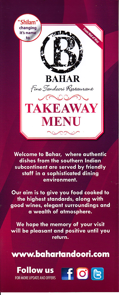 Bahar tandoori menu in Newtown SY16