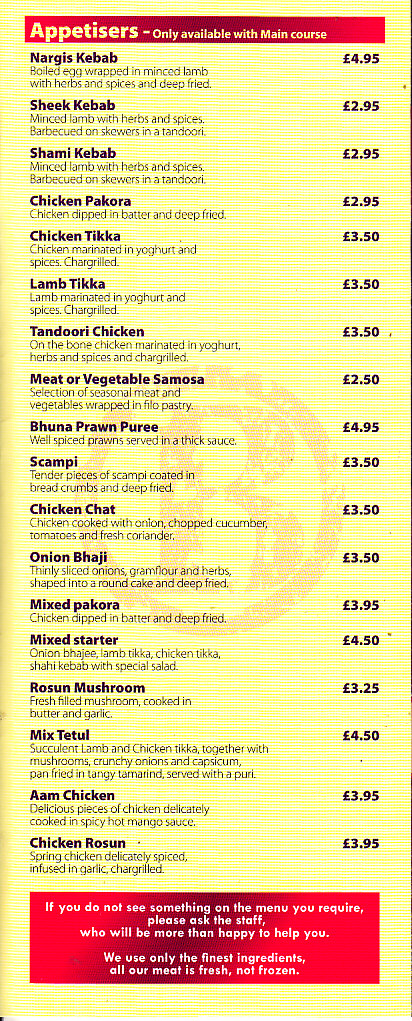 Bahar tandoori menu in Newtown SY16