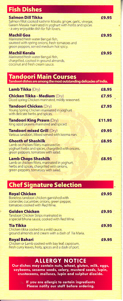 Bahar tandoori menu in Newtown SY16