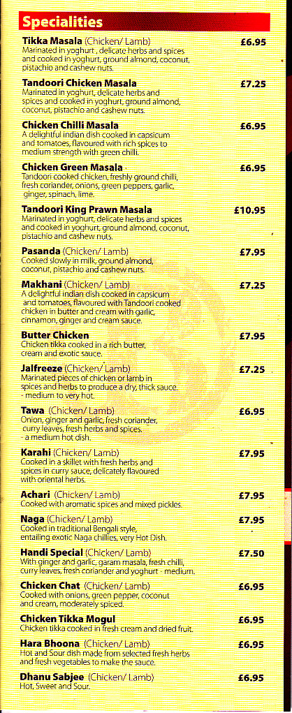 Bahar tandoori menu in Newtown SY16