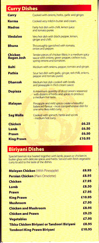 Bahar tandoori menu in Newtown SY16