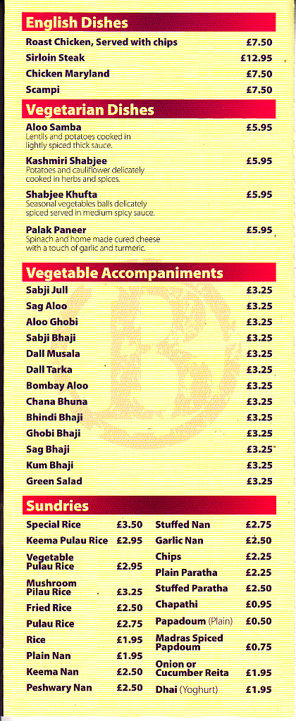 Bahar tandoori menu in Newtown SY16