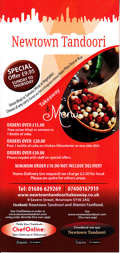 Newtown Tandoori menu in Newtown SY16