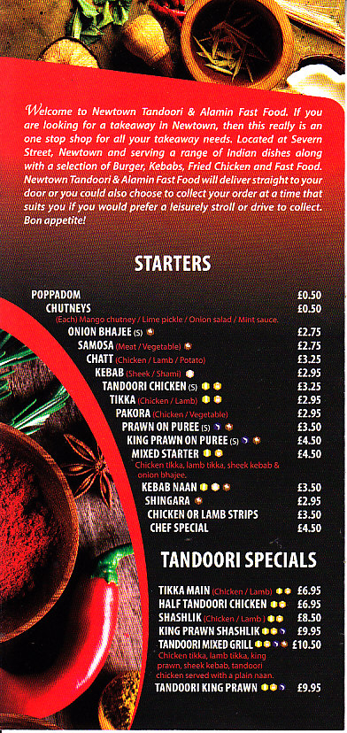 Newtown Tandoori menu in Newtown SY16